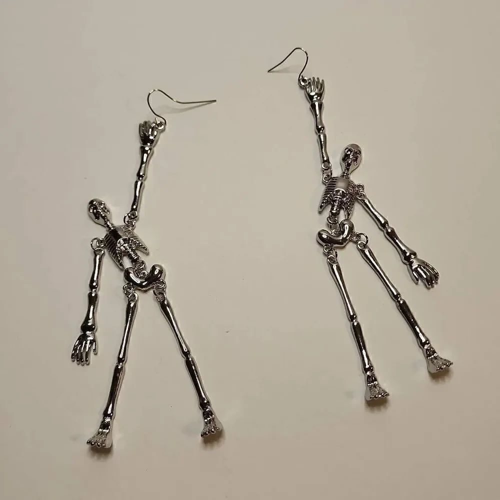 NWT Silvertone Skeleton Dangle Earrings